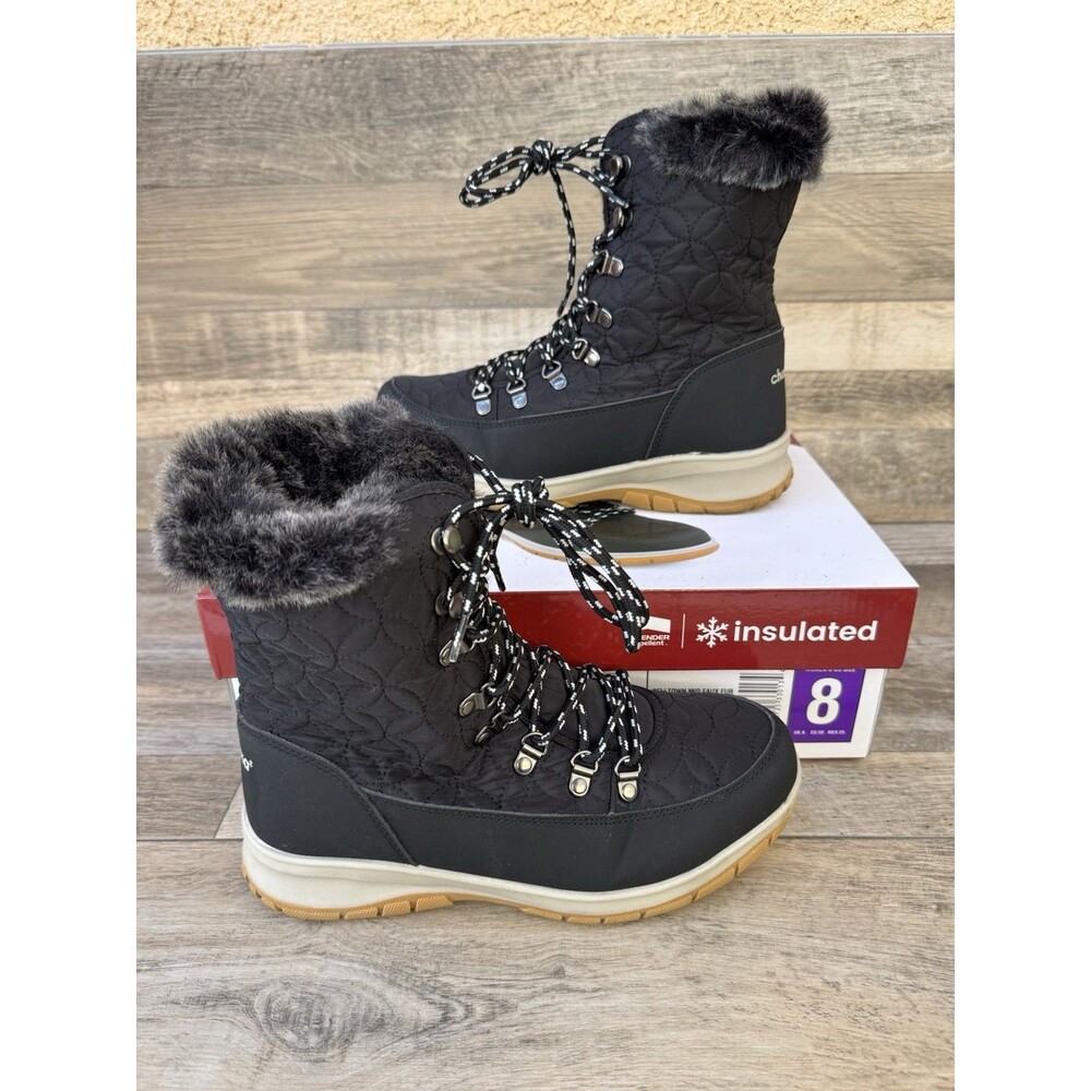 Chooka Women's Belltown Black Mid Faux Fur Insulated Winter Snow Boots 8